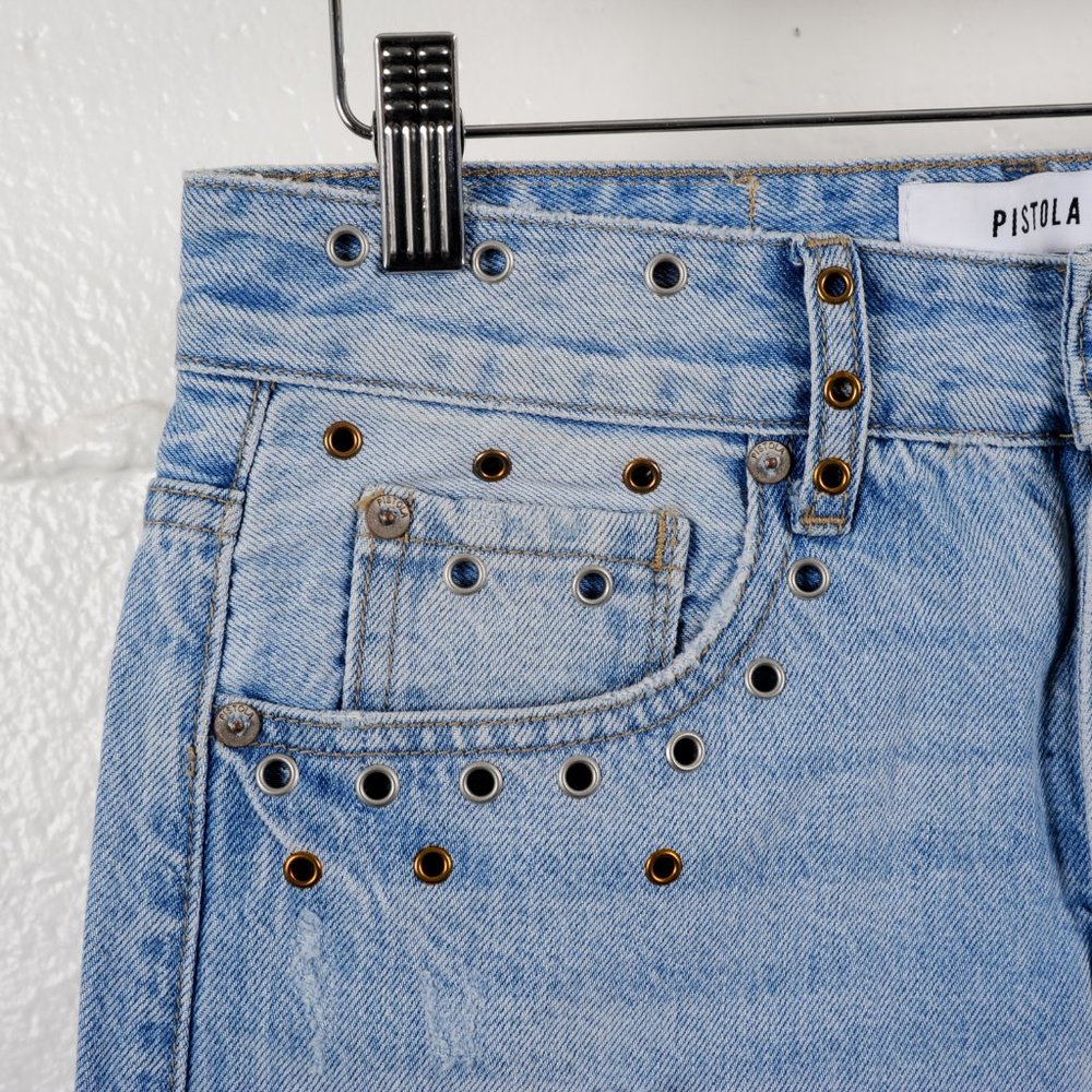 Pistola High Rise Rivet Distressed Jean Shorts - Picture 3 of 7